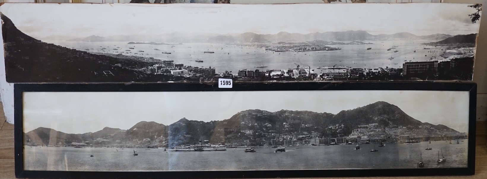 Two early 20th century photo panoramas of Hong Kong, 108cms long